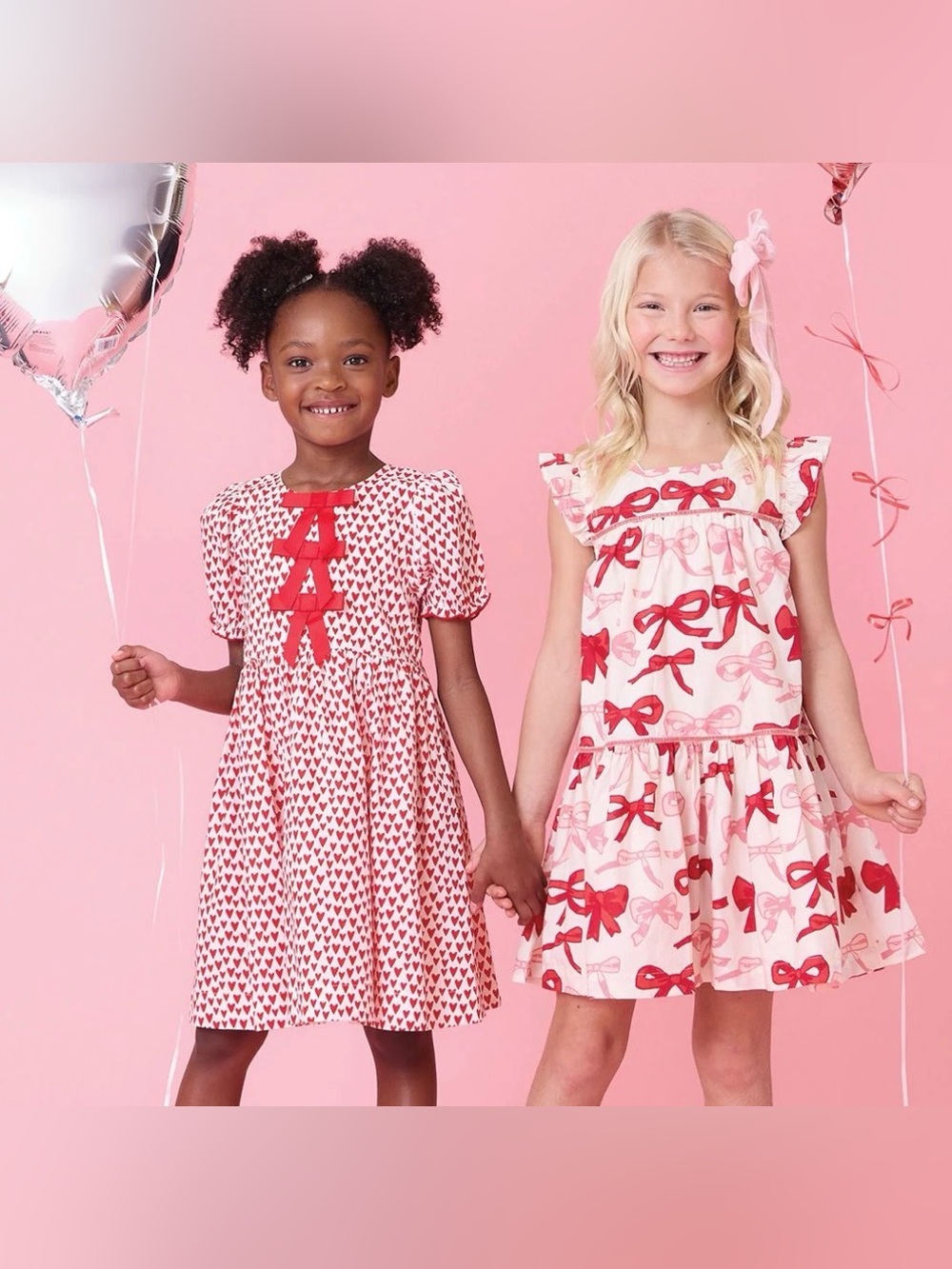 Pink Chicken Camelia Dress in the "Valentines Bows" print